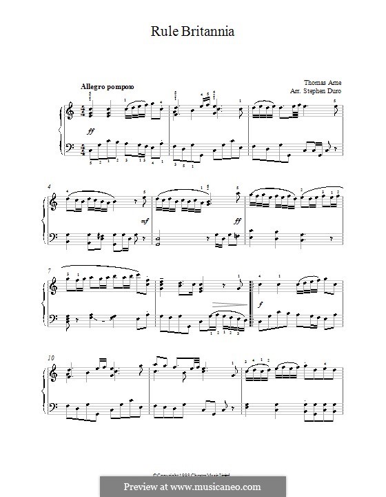 Rule Britannia: For piano by Thomas Augustine Arne