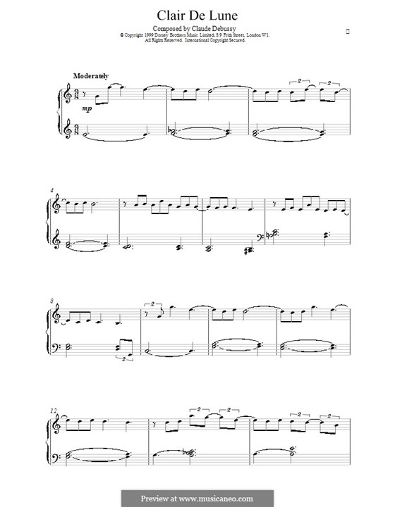 No.3 Clair de lune, for Piano: Version for easy piano by Claude Debussy