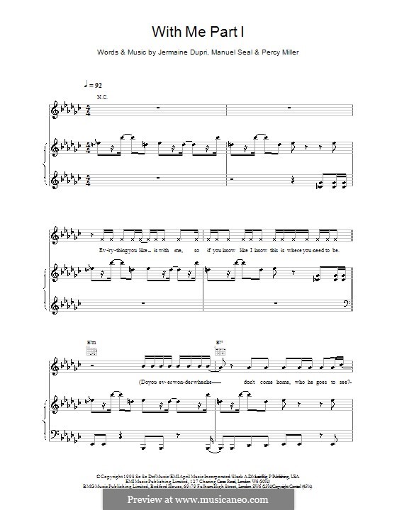 With Me (Destiny's Child): Part I, for voice and piano (or guitar) by Jermaine Dupri, Manuel Seal, Percy Miller