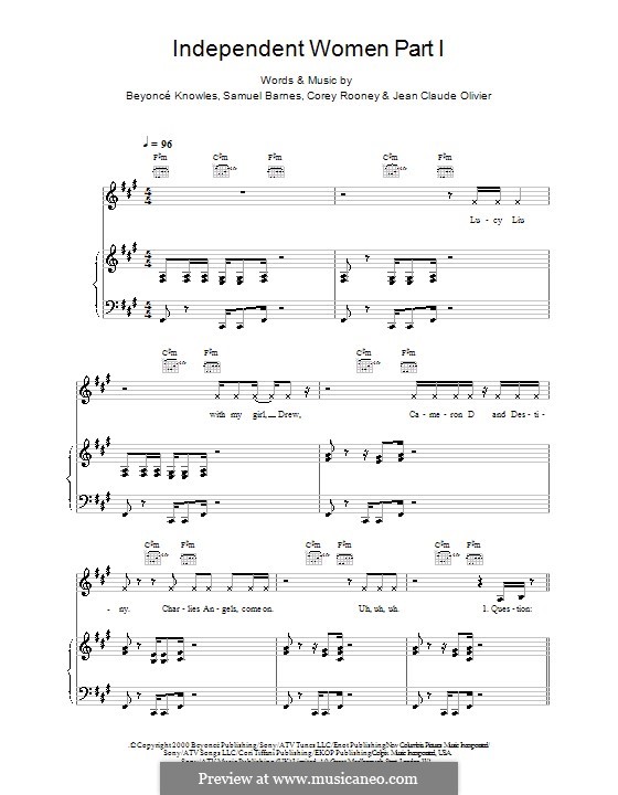 Independent Women Part I (Destiny's Child): For voice and piano (or guitar) by Beyoncé, Cory Rooney, Jean Claude Olivier, Samuel Barnes