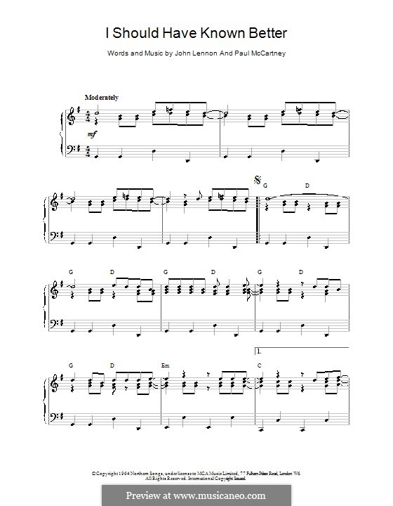 I Should Have Known Better (The Beatles): For easy piano by John Lennon, Paul McCartney