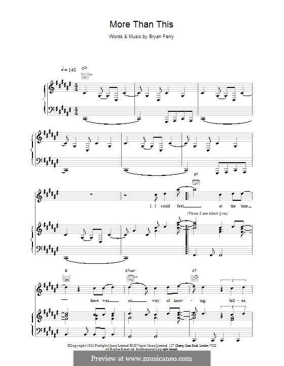 More Than This (Roxy Music) by B. Ferry sheet music on MusicaNeo