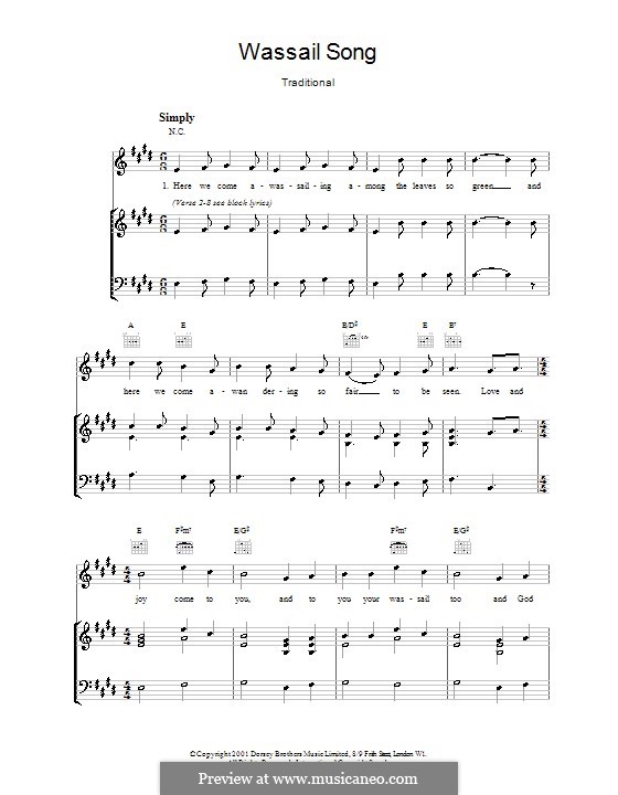 Here we Come a-Wassailing (Printable Scores) by folklore on MusicaNeo