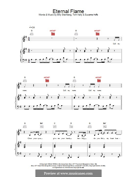 Eternal Flame: For voice and piano or guitar (Atomic Kitten) by Billy Steinberg, Susanna Hoffs, Tom Kelly