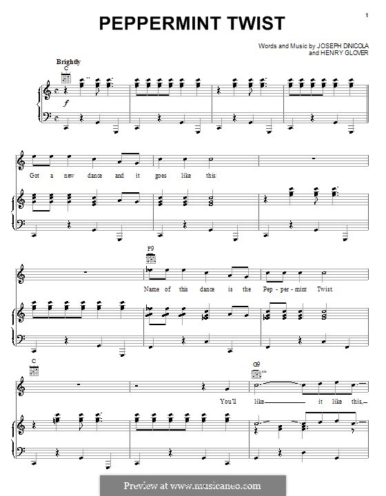 Peppermint Twist (Joey Dee & The Starliters): For voice and piano (or guitar) by Henry Glover, Joseph DiNicola