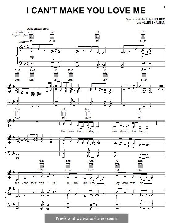 I Can't Make You Love Me (Bonnie Raitt): For voice and piano or guitar (high quality sheet music) by Allen Shamblin, Mike Reid