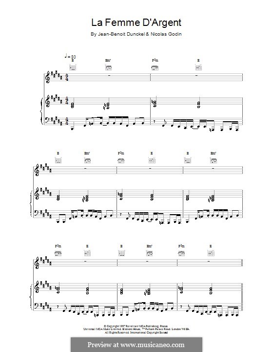 La Femme d'Argent (Air) by J. Dunckel, N. Godin  sheet music on MusicaNeo