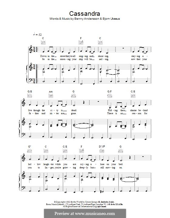 Cassandra (ABBA): For voice and piano (or guitar) by Benny Andersson, Björn Ulvaeus