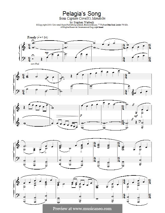 Pelagia's Song (from Captain Corelli's Mandolin): For piano by Stephen Warbeck