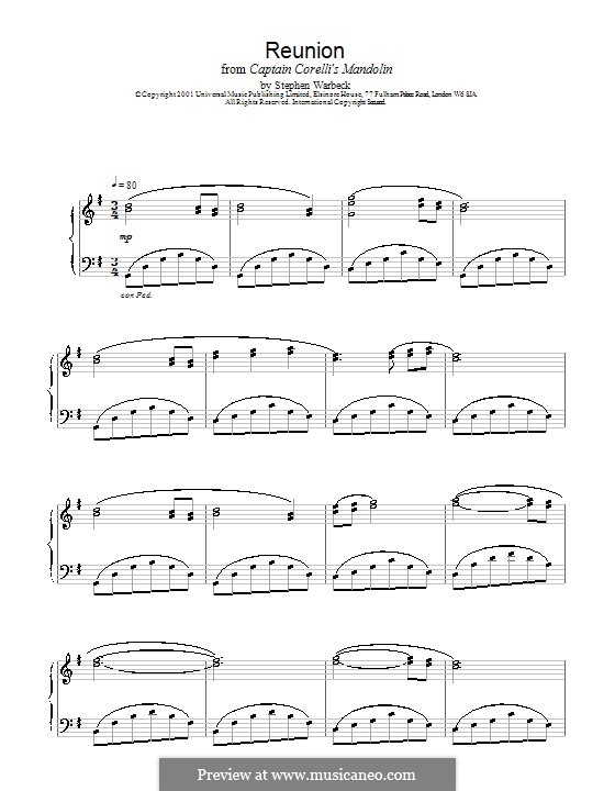 Reunion (from Captain Corelli's Mandolin): For piano by Stephen Warbeck