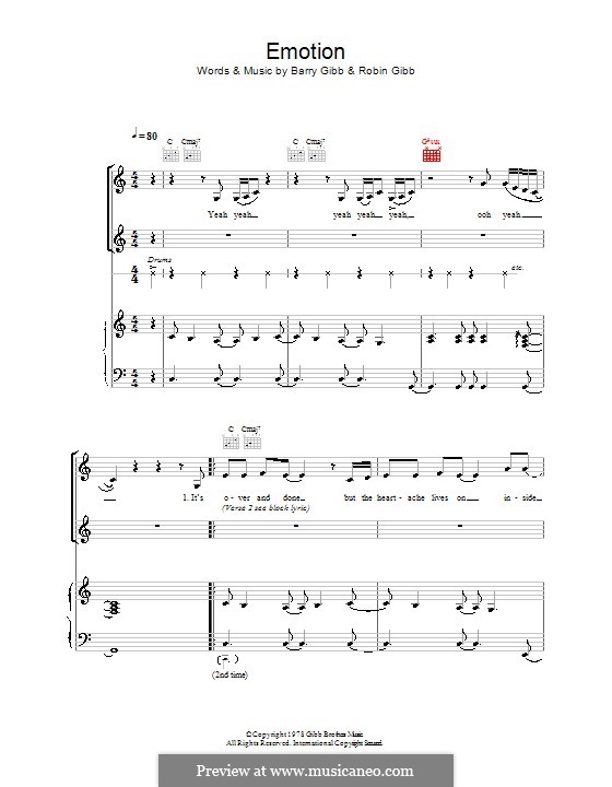 Emotion (Destiny's Child): For voice and piano (or guitar) by Barry Gibb, Robin Gibb