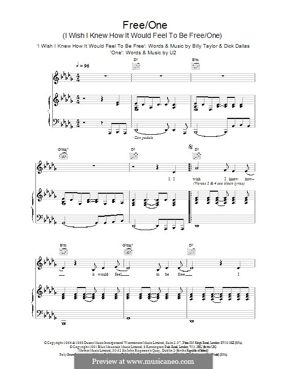 Free/One (I Wish I Knew How It Would Feel To Be & One): For voice and piano or guitar (The Lighthouse Family) by Billy Taylor, Dick Dallas