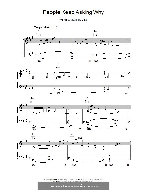 People Keep Asking Why: For voice and piano (or guitar) by Seal