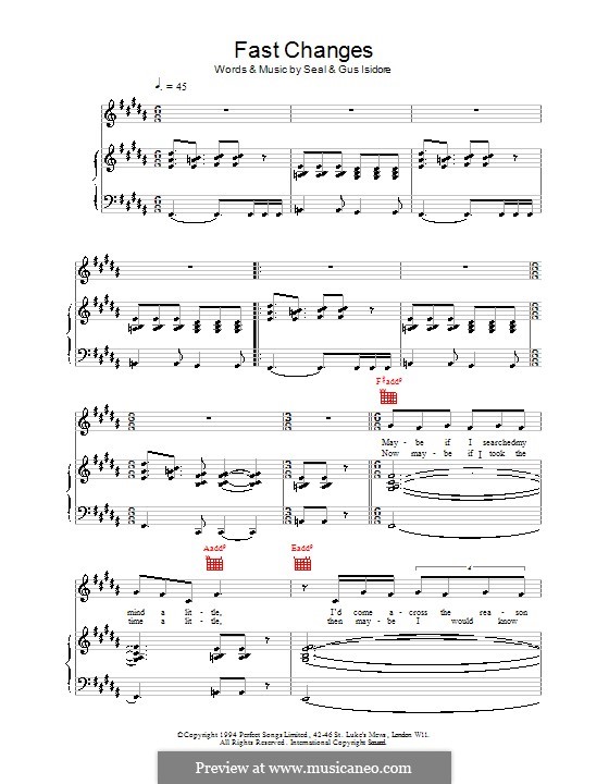 Fast Changes (Seal): For voice and piano (or guitar) by Gus Isidore