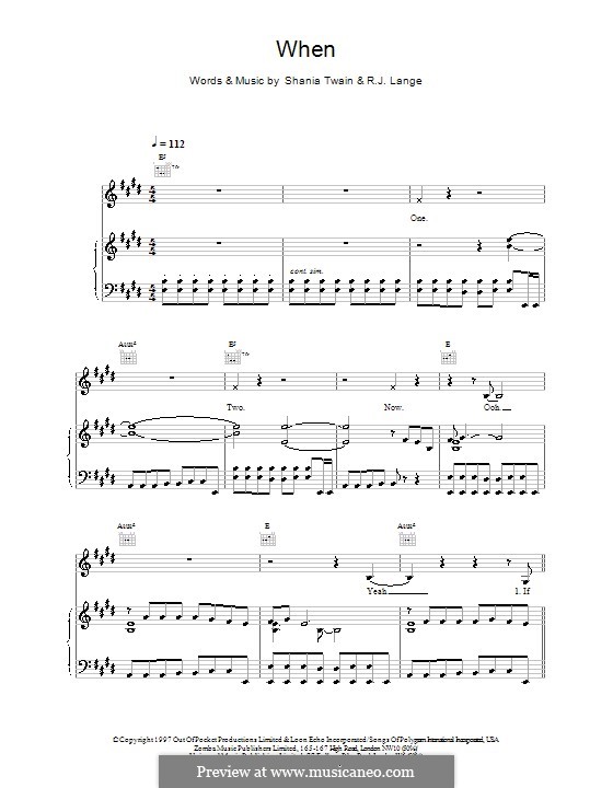 When: For voice and piano (or guitar) by Robert John Lange, Shania Twain
