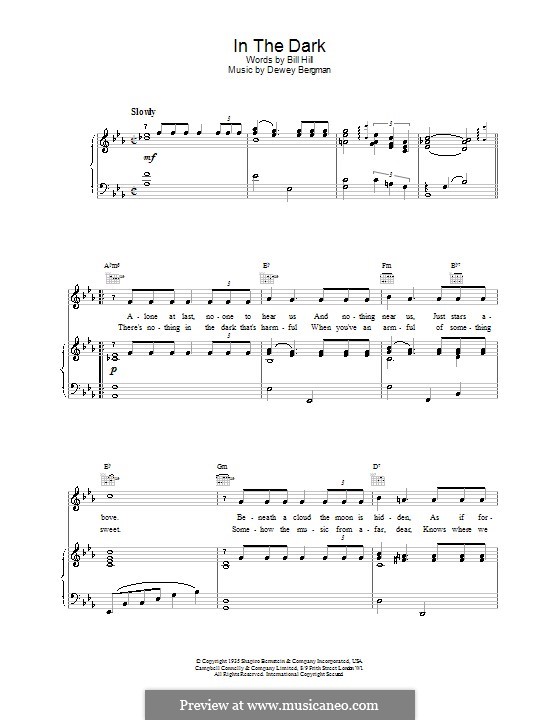 In the Dark: For voice and piano (or guitar) by Billy Hill