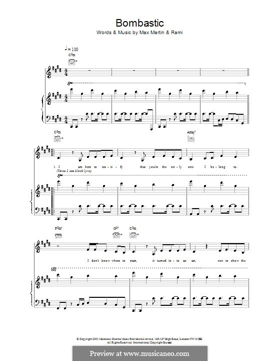 Bombastic Love (Britney Spears): For voice and piano (or guitar) by Max Martin