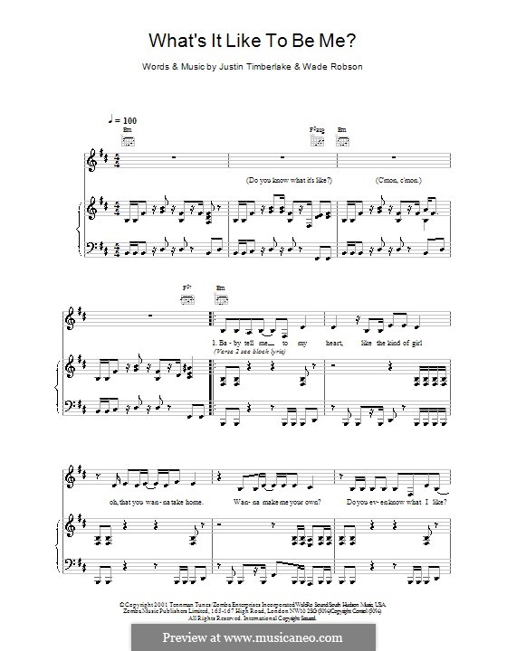 What It's Like To Be Me (Britney Spears): For voice and piano (or guitar) by Justin Timberlake, Wade Robson