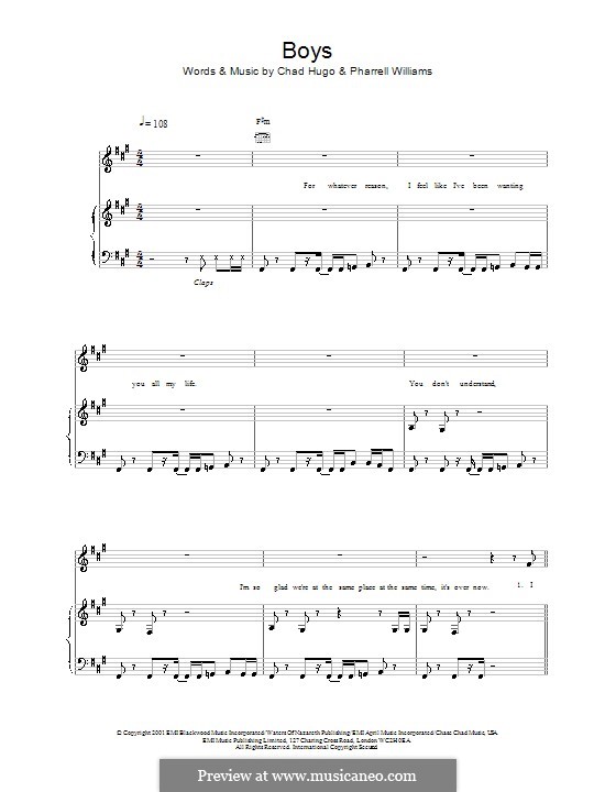Boys (Britney Spears): For voice and piano (or guitar) by Charles Edward Hugo, Pharrell Williams