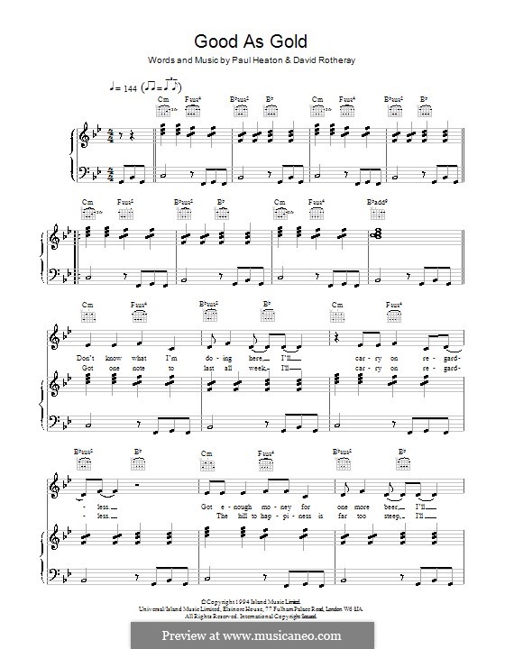 Good as Gold (Stupid as Mud): For voice and piano or guitar (The Beautiful South) by David Rotheray, Paul Heaton