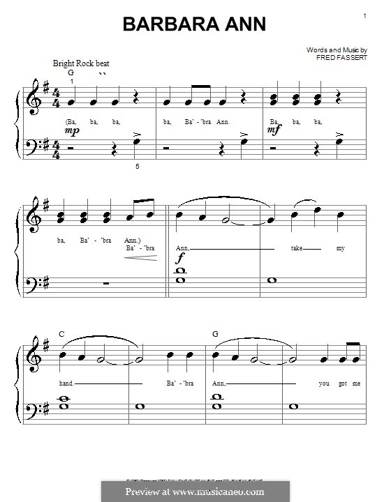 Barbara Ann (The Beach Boys): For piano (very easy version) by Fred Fassert