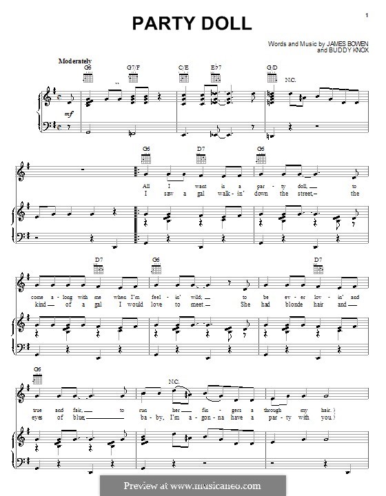 Party Doll (Buddy Knox): For voice and piano (or guitar) by James Bowen