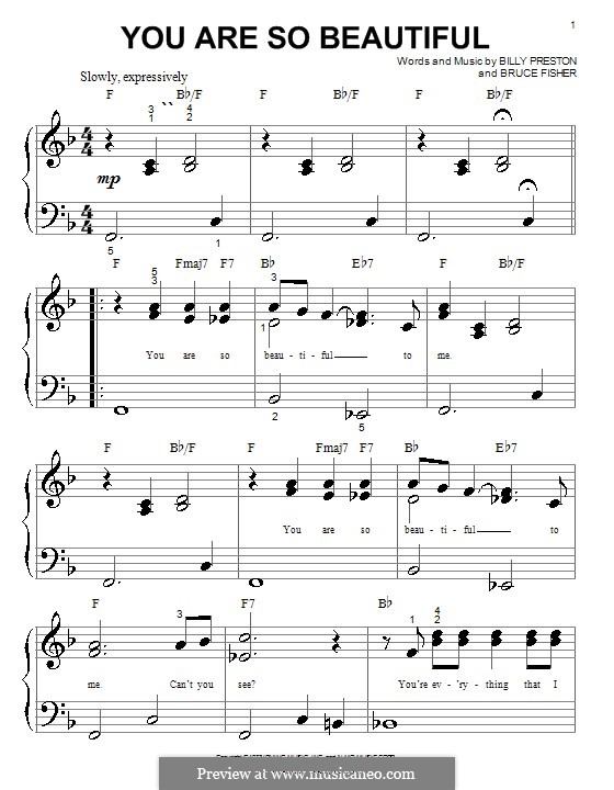 You Are So Beautiful (Joe Cocker): For piano (very easy version) by Billy Preston, Bruce Fisher