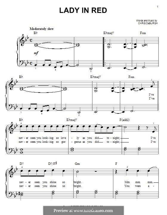 The Lady in Red: For easy piano by Chris de Burgh