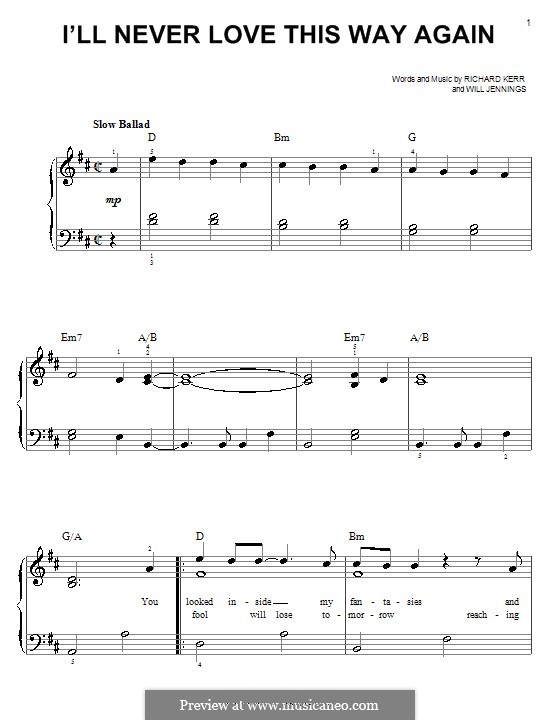 I'll Never Love This Way Again (Dionne Warwick): For easy piano by Richard Kerr, Will Jennings