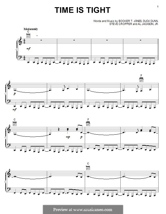 Time Is Tight (Booker T. and The MGs): For voice and piano (or guitar) by Al Jackson Jr., Booker T. Jones, Donald Duck Dunn, Steve Cropper