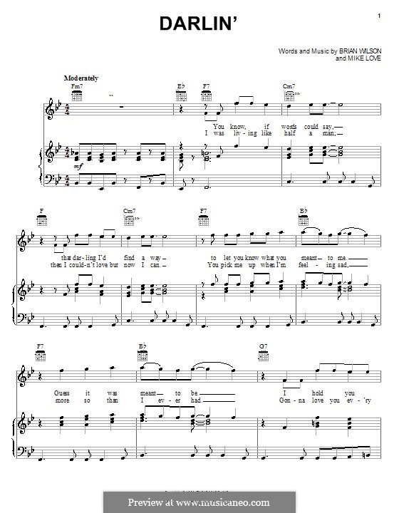 darlin the beach boys by b wilson m love sheet music on beach boys piano sheet music