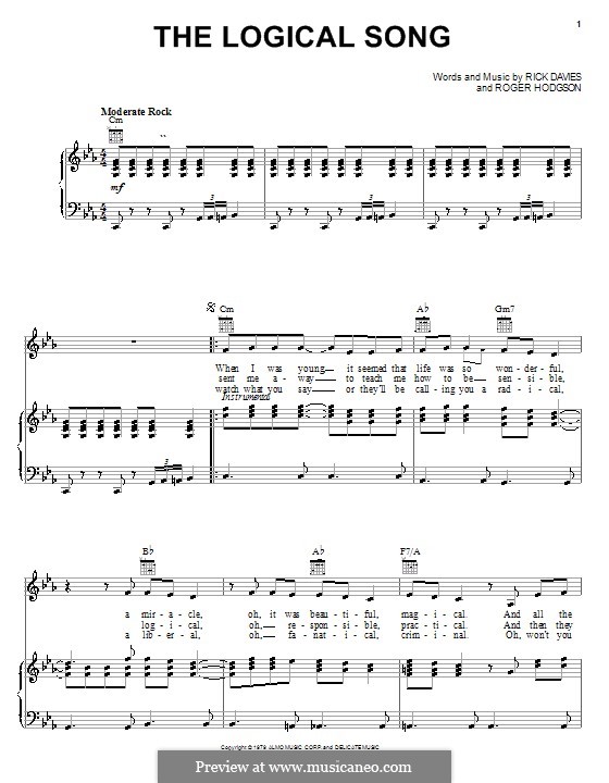 The Logical Song (Supertramp): For voice and piano (or guitar) by Rick Davies, Roger Hodgson