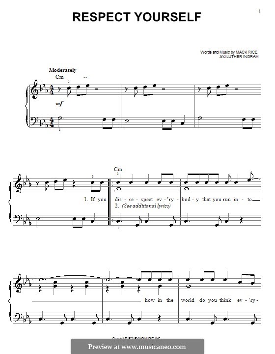 Respect Yourself (The Staple Singers): For easy piano by Mark Rice, Luther Ingram