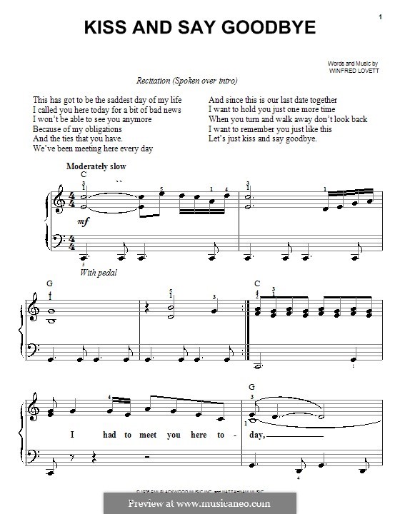 Kiss and Say Goodbye (The Manhattans): For easy piano by Winfred Lovett