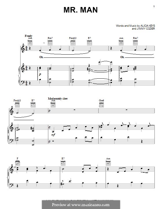 Mr. Man (Alicia Keys): For voice and piano (or guitar) by Jimmy Cozier