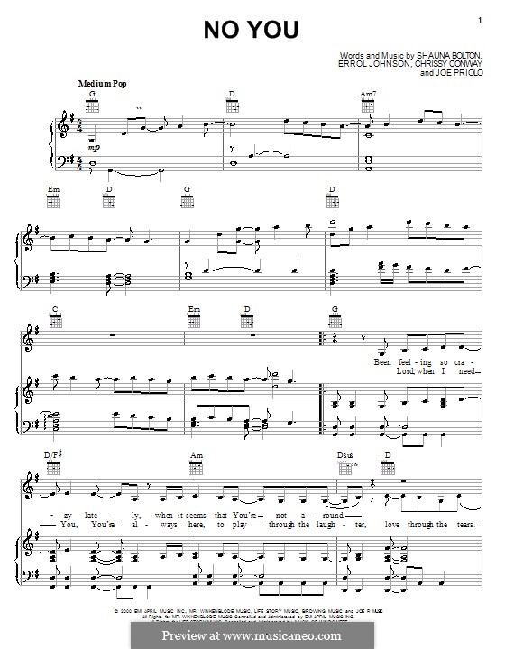 No You (Zoegirl): For voice and piano (or guitar) by Chrissy Conway, Errol Johnson, Joe Priolo, Shaunna Bolton