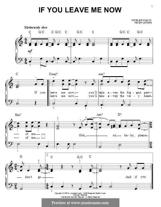 If You Leave Me Now (Chicago) by P. Cetera sheet music on MusicaNeo If You Leave Me Now (Chicago) by P. Cetera sheet music on MusicaNeo