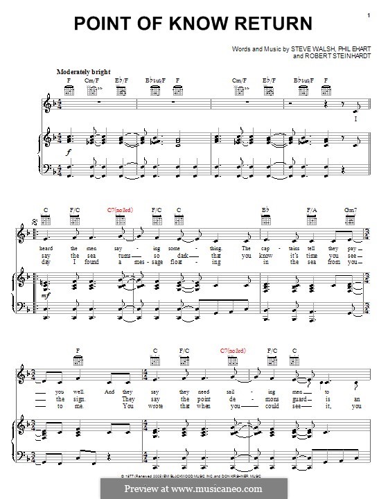 Point of Know Return (Kansas): For voice and piano (or guitar) by Phil Ehart, Robert Steinhardt, Steve Walsh