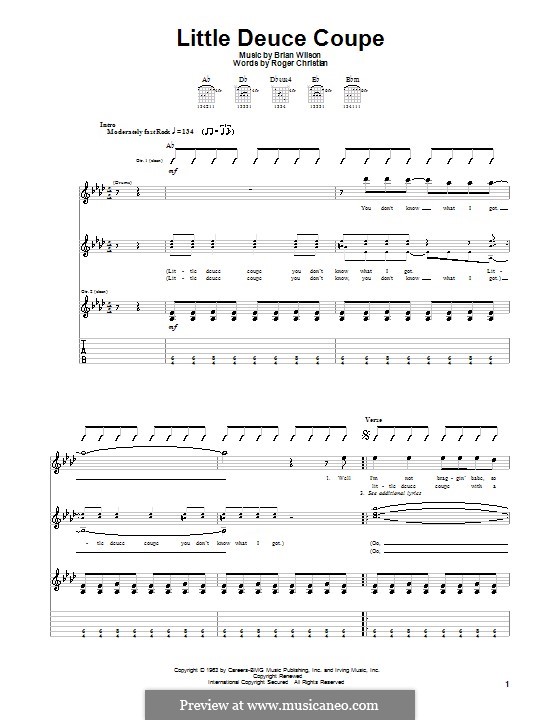 Little Deuce Coupe (The Beach Boys): For guitar with tab by Brian Wilson, Roger Christian