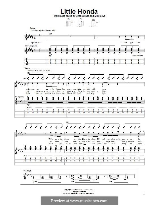 Little Honda (The Beach Boys): For guitar with tab by Brian Wilson, Mike Love
