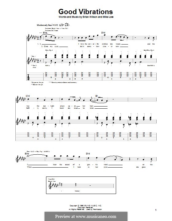 Good Vibrations (The Beach Boys): For guitar with tab by Brian Wilson, Mike Love
