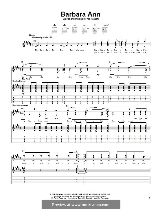 Barbara Ann (The Beach Boys): For guitar with tab by Fred Fassert