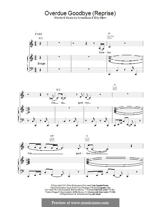 Overdue Goodbye (reprise): For voice and piano or guitar (Anastacia) by Billy Mann