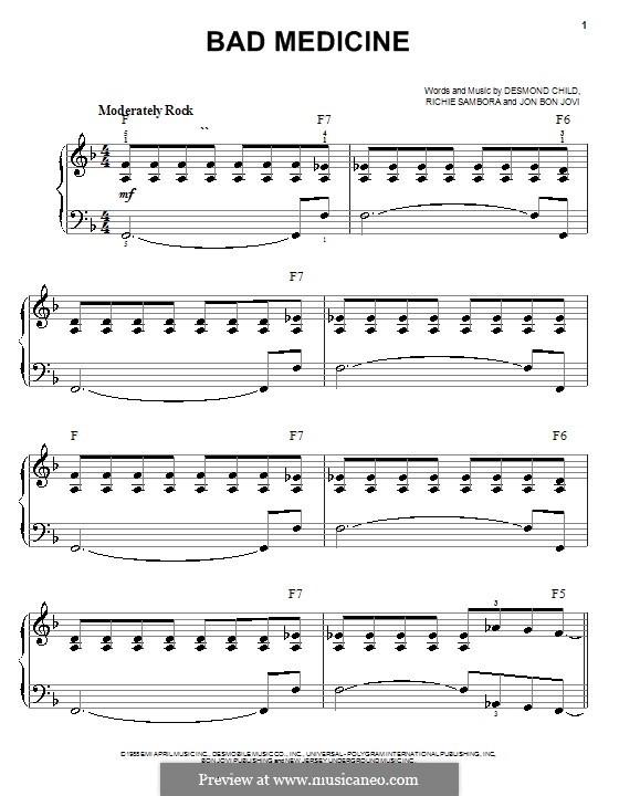Bad Medicine (Bon Jovi): For easy piano by Desmond Child, Jon Bon Jovi, Richie Sambora