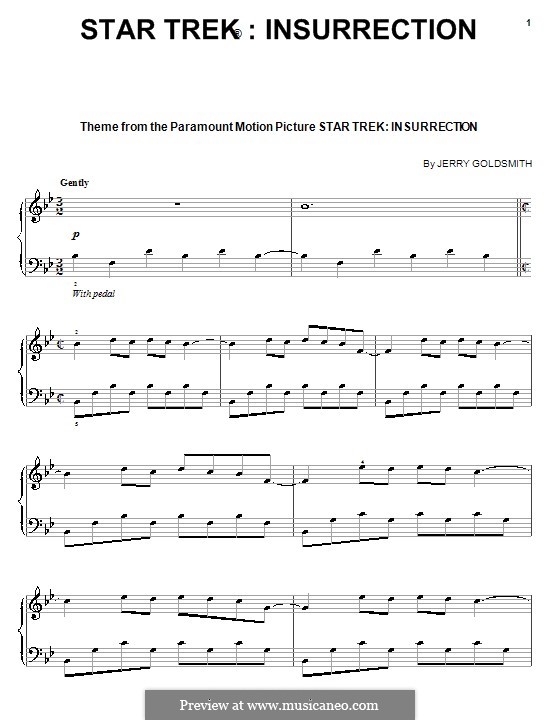 Theme from Star Trek: Insurrection: For piano by Jerry Goldsmith