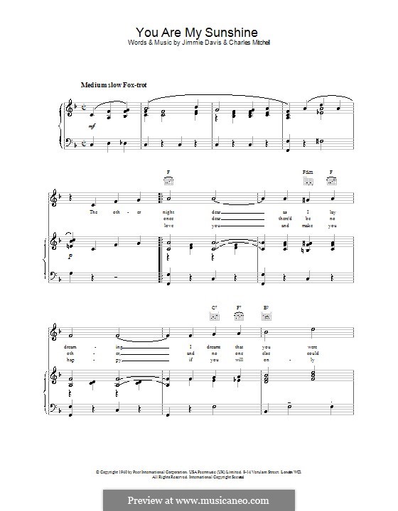 You Are My Sunshine (Lead sheet with lyrics ) Sheet music for