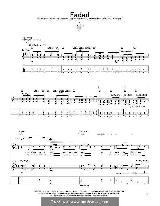 Faded (Default): For guitar with tab by Chad Kroeger, Dallas Smith, Danny Craig