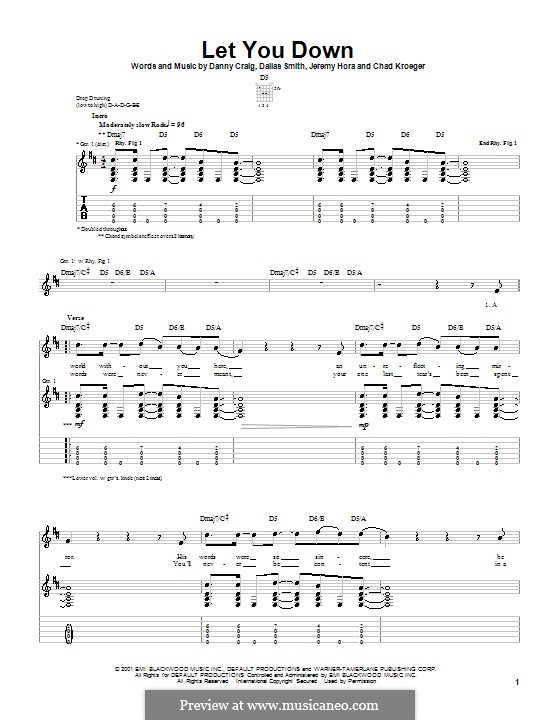 Let You Down (Default): For guitar with tab by Chad Kroeger, Dallas Smith, Danny Craig