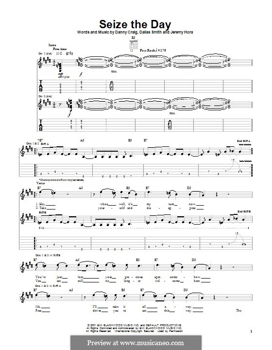 Seize the Day (Default): For guitar with tab by Dallas Smith, Danny Craig, Jeremy Hora
