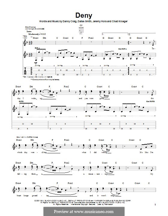 Deny (Default): For guitar with tab by Chad Kroeger, Dallas Smith, Danny Craig